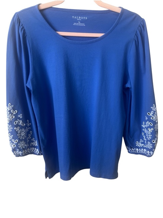 Talbots Tops - NWT Talbots Petite Medium Blue Embroidered Cotton Top 3/4 Sleeve Side Vent MP